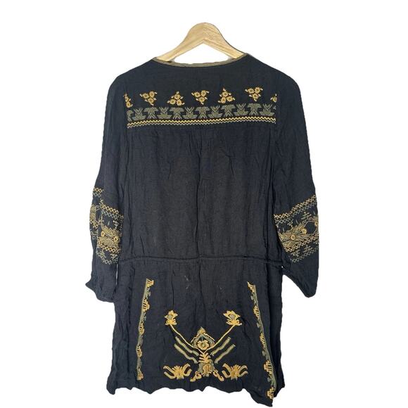 $168 Free People Anouk Black Combo Gold Olive Embroidered Mini Dress‎ S Bohemian - Picture 9 of 10